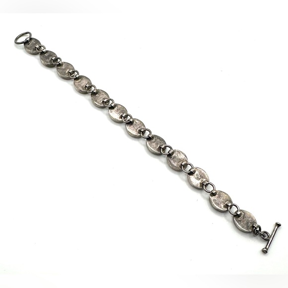 Sterling Silver 925 Black Onyx Link Bracelet 7 1/4” Toggle Closure - Picture 9 of 12